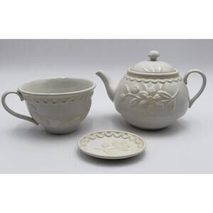 Lenox Linen Closet Stackable Tea Set for One - 3 Piece - Floral White - NEW